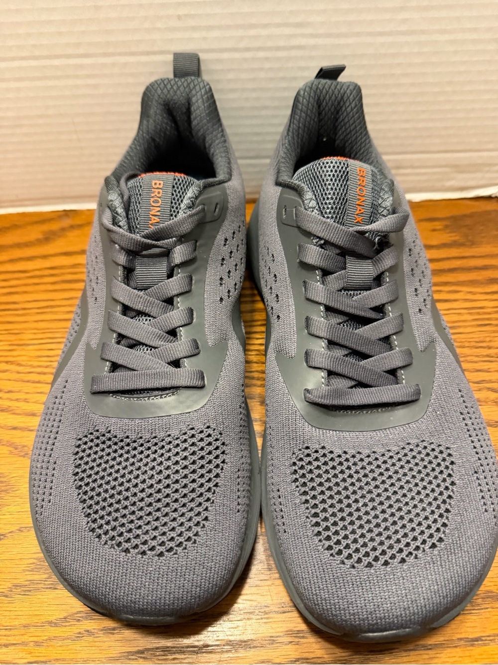 Bronx Men's Knit Athletic Sneakers - Gray with Orange Accents Wide Toe Box 42/10